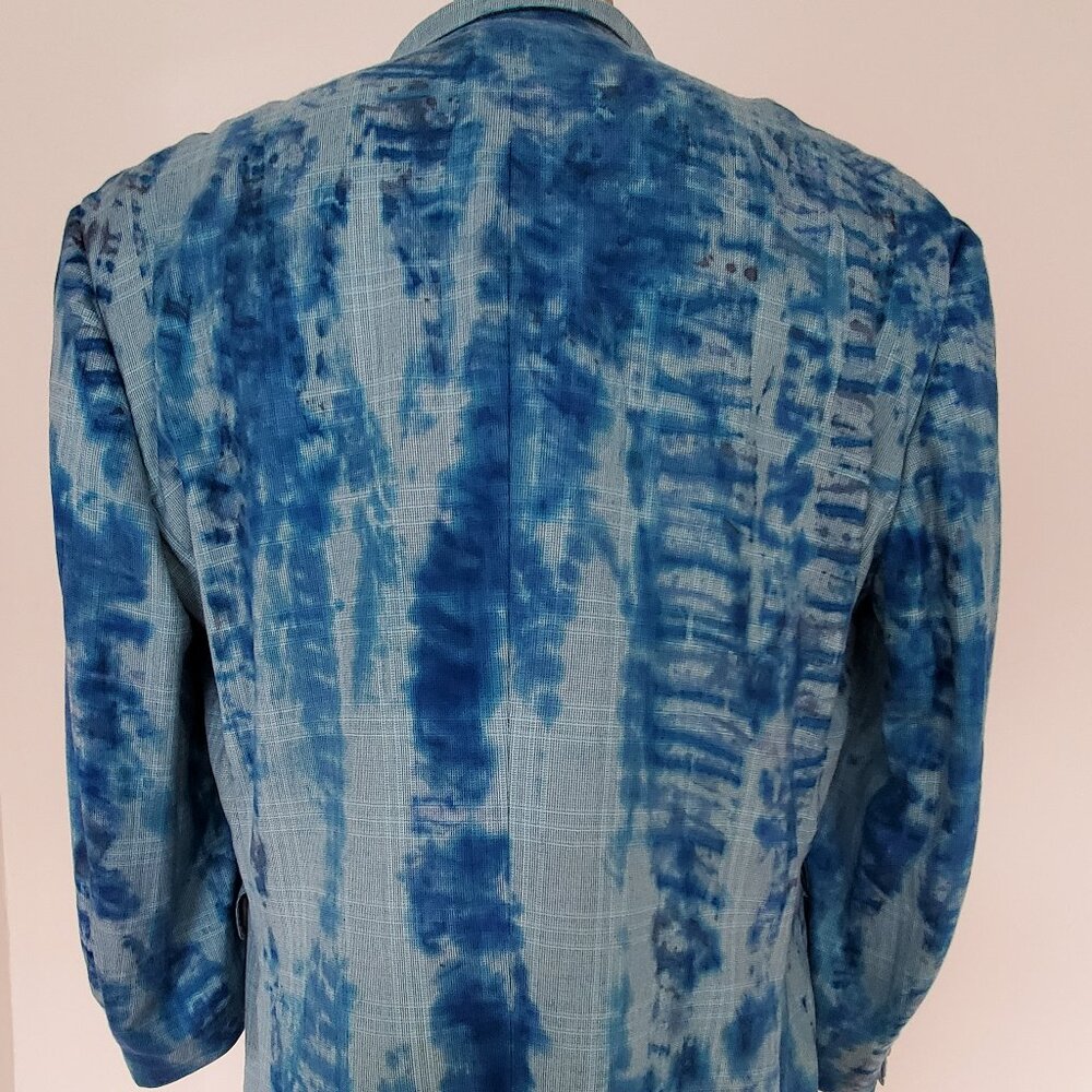 Loro Piana cashmere silk plaid tiedyed jacket blazer blue grey gray 60 2XL 3X 50